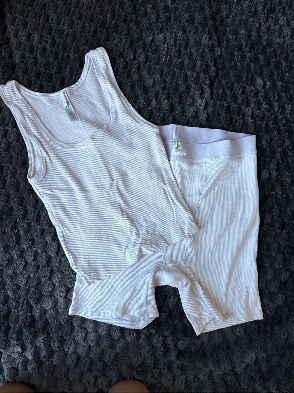 Women's White Ribbed Tank and Boxer Short Set